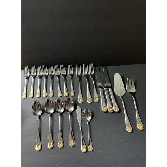 Supreme By Towle Flatware Stainless Steel Gold Accent Tableware Serving Set (22) - Picture 1 of 7